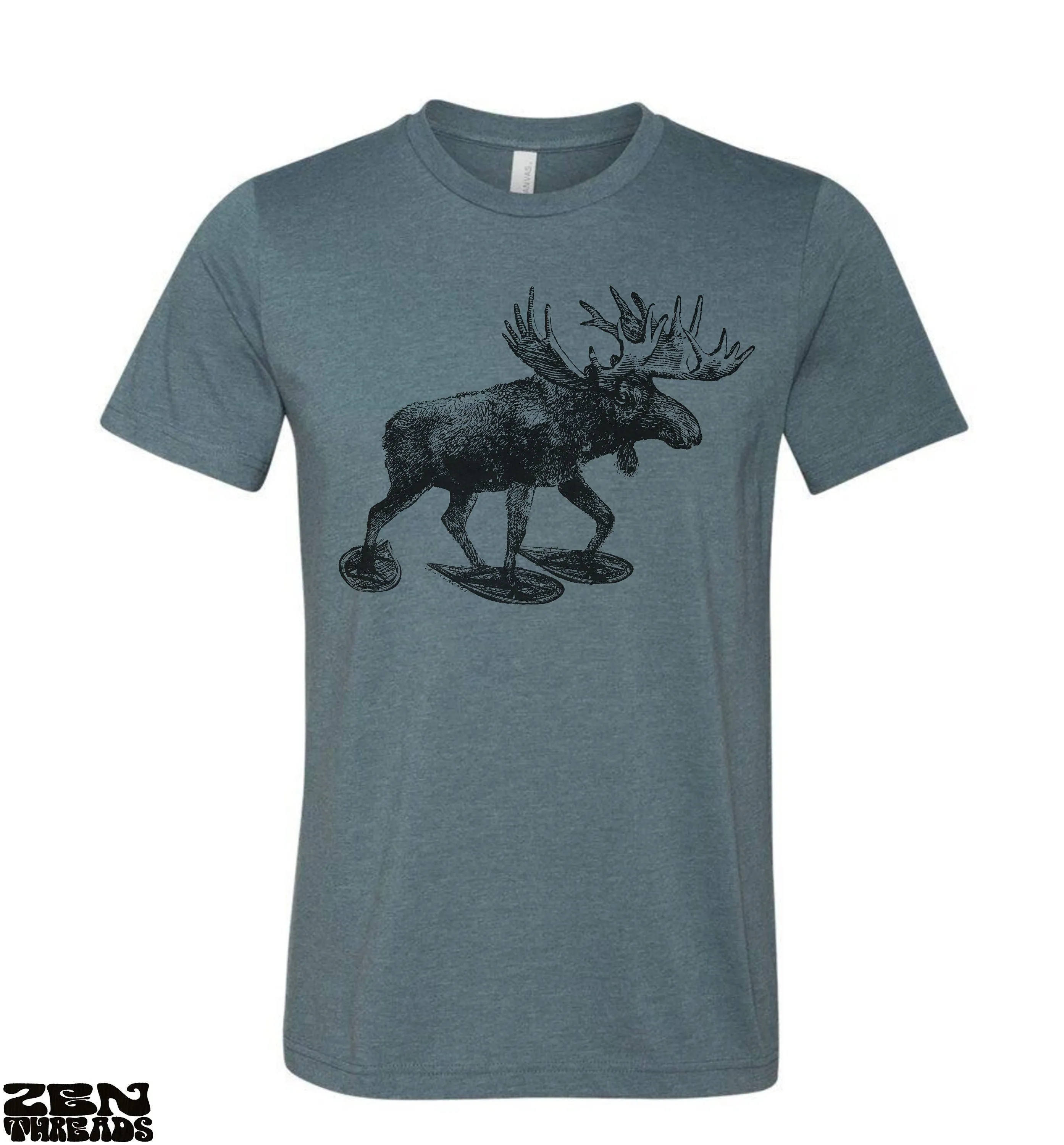 Moose in Snow Shoes Unisex T-Shirt - Soft Vintage Tee for Animal Lovers