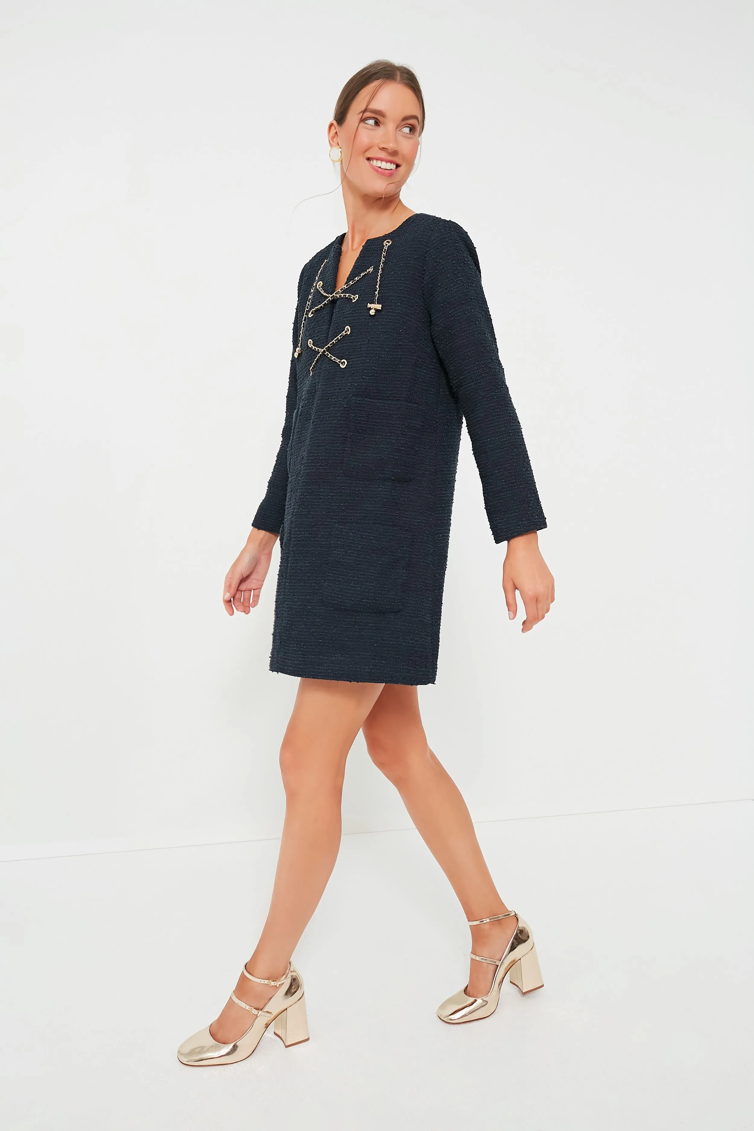 Navy Tie Tweed Kelly Dress