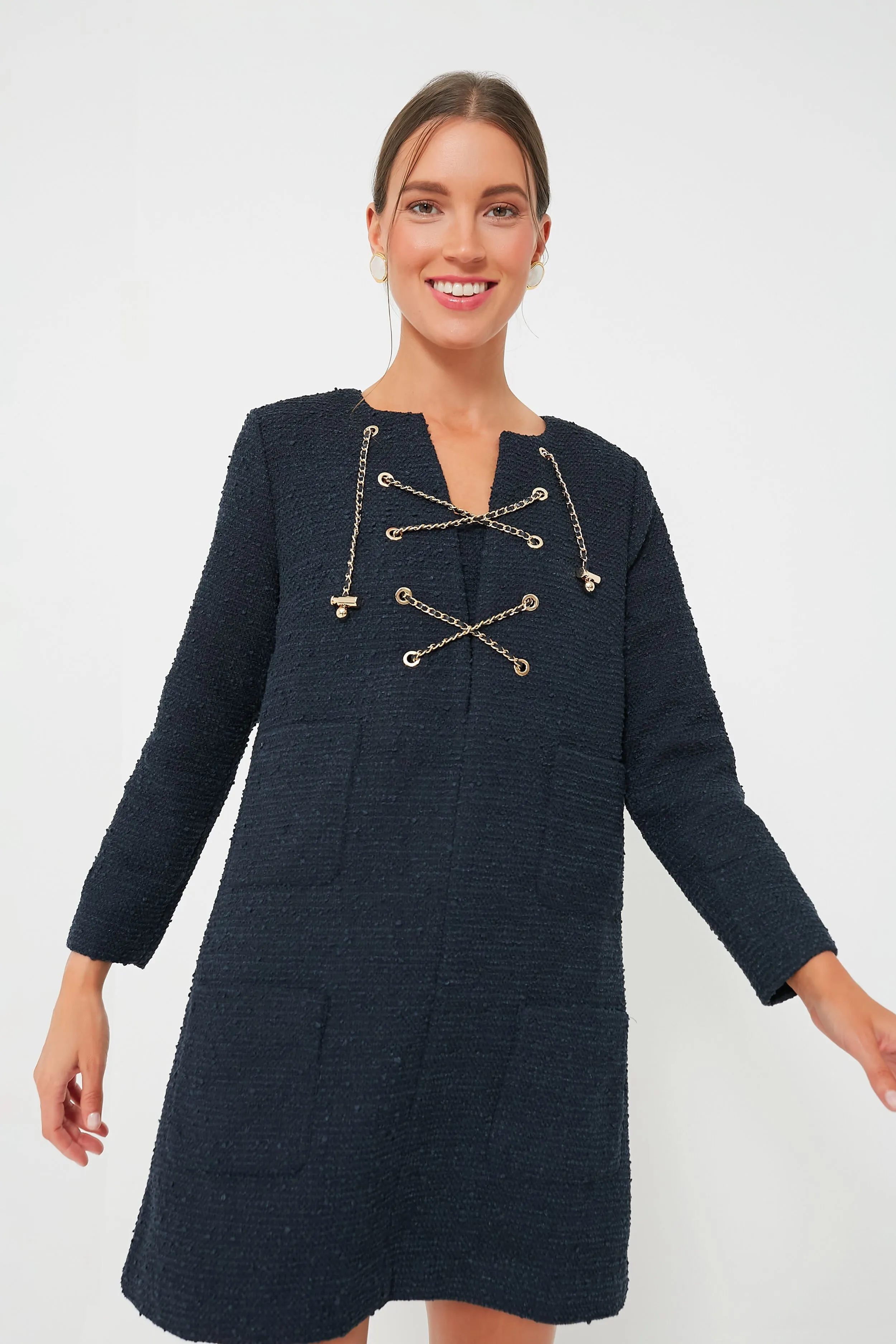 Navy Tie Tweed Kelly Dress