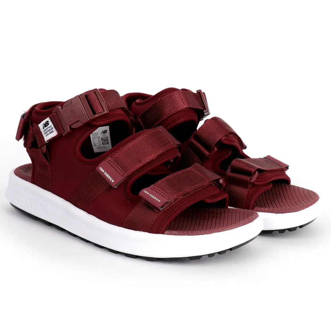 NB Three Straps All Wine With White Sole Sandal