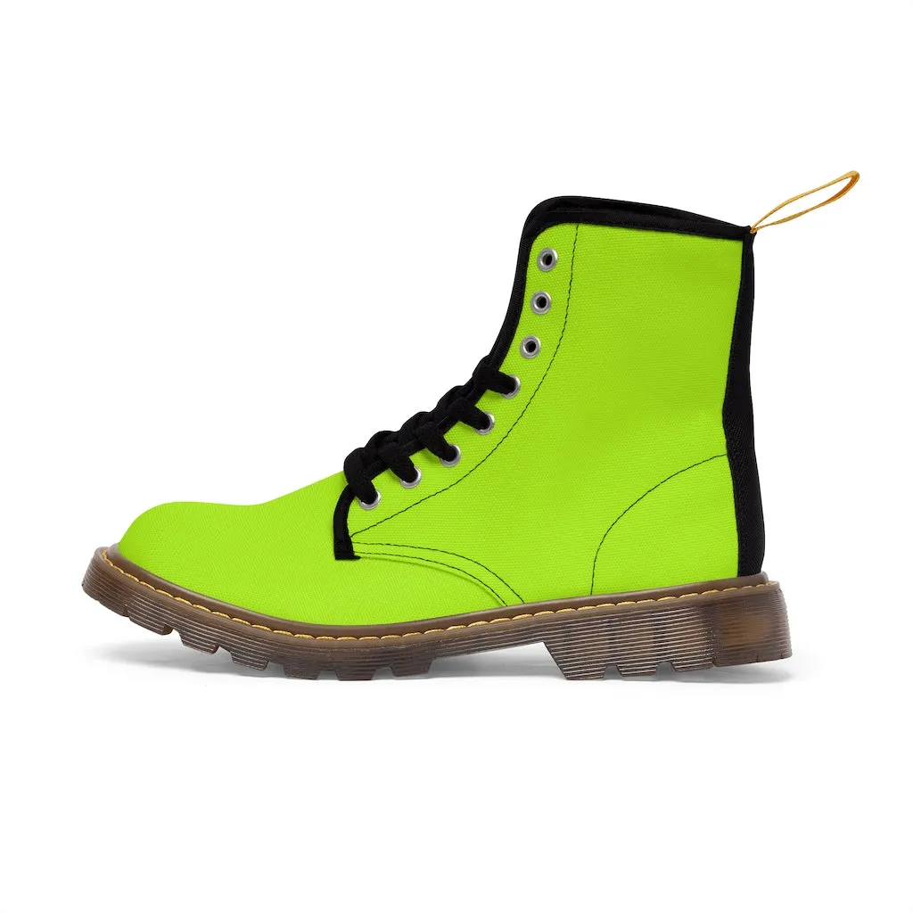 Neon Green Women's Canvas Boots, Best Green Solid Color Winter Boots For Women (US Size 6.5-11)