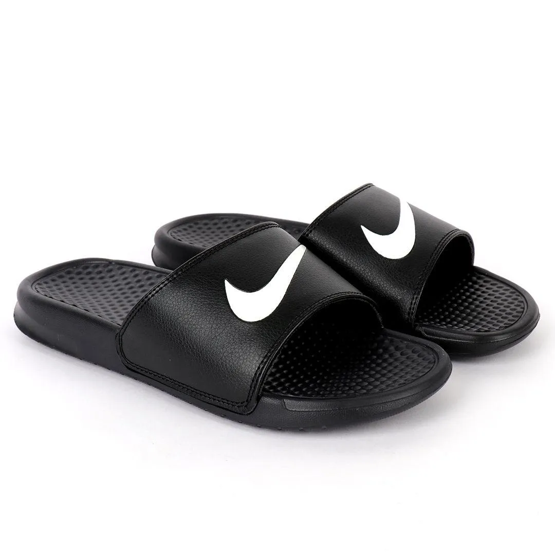 NK Two ways Designed JDI Black With White Logo Men's Slides