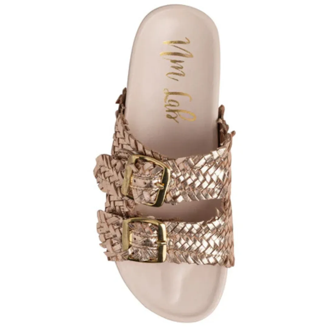 Online Exclusive | Intertwine Woven Strap Slide in Champagne Gold