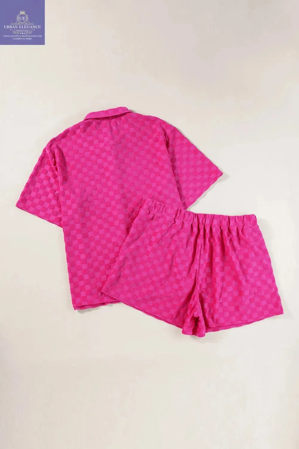 Peach Blossom Checkered Knit Short Set