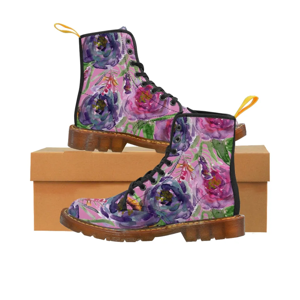 Pink Rose Flower Women's Boots, Best Vintage Style Premium Quality Winter Boots For Ladies