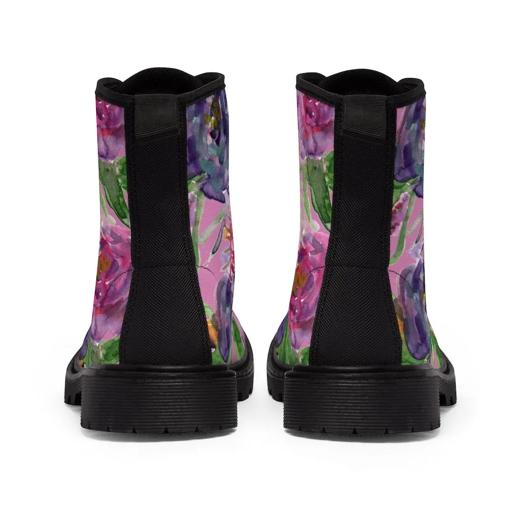 Pink Rose Flower Women's Boots, Best Vintage Style Premium Quality Winter Boots For Ladies