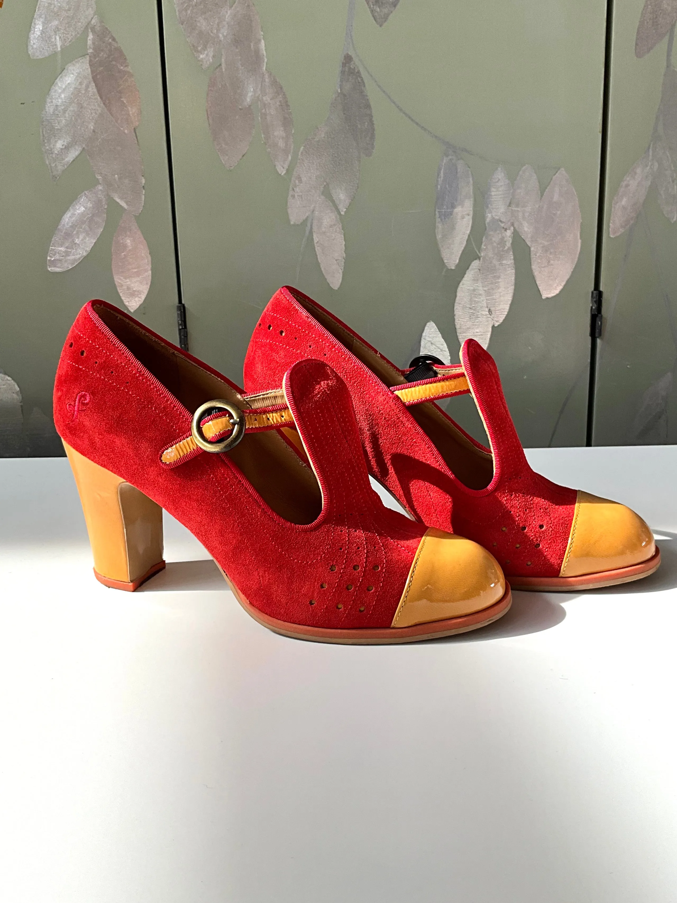 Preloved 2019 John Fluevog Attic TOVA Red Contrast T-Strap Heels, Size 10 US