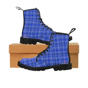 Preppy Blue Plaid Women's Boots, Plaid Print Best Winter Boots For Women (US Size 6.5-11)