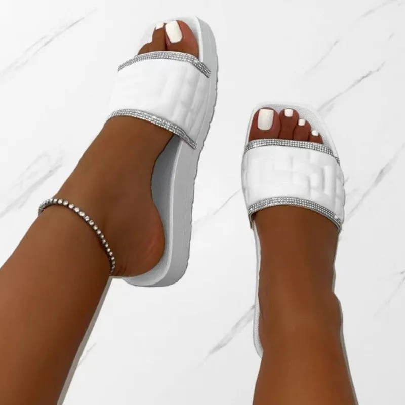 Purpdrank - White Casual Patchwork Solid Color Rhinestone Square Comfortable Shoes