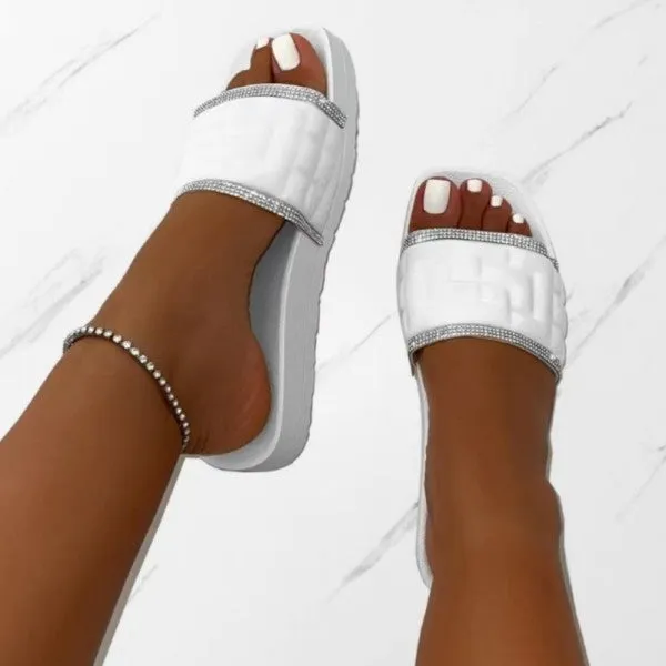 Purpdrank - White Casual Patchwork Solid Color Rhinestone Square Comfortable Shoes