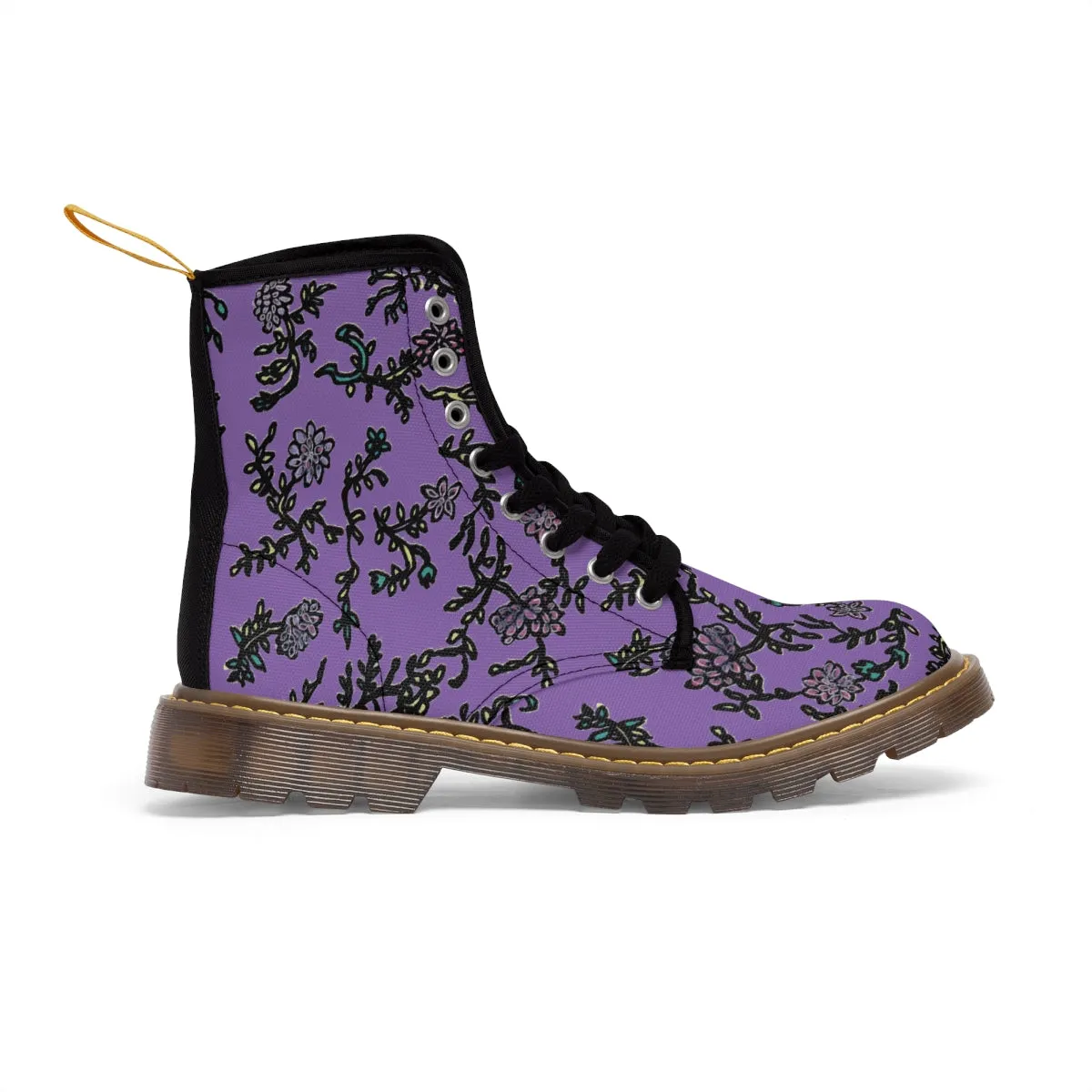 Purple Floral Women's Boots, Purple and Black Floral Women's Boots, Best Winter Boots For Women (US Size 6.5-11)