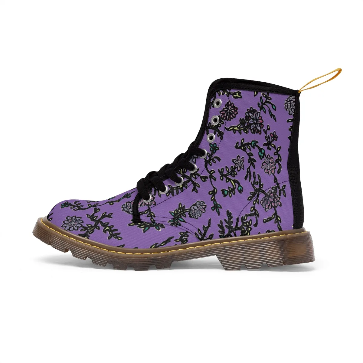 Purple Floral Women's Boots, Purple and Black Floral Women's Boots, Best Winter Boots For Women (US Size 6.5-11)