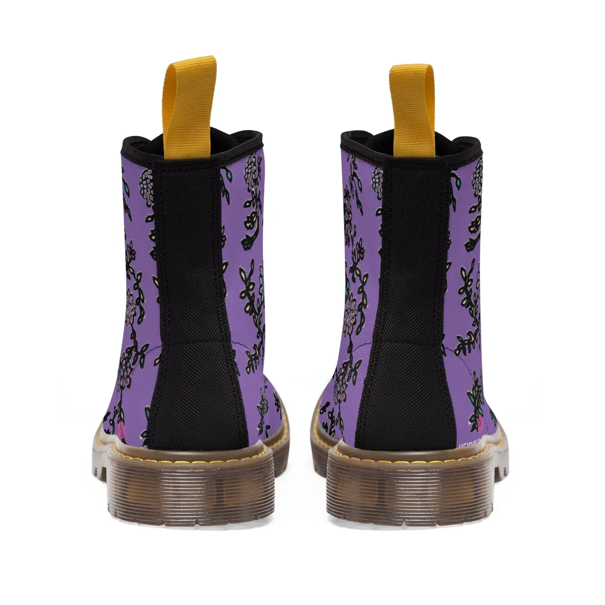 Purple Floral Women's Boots, Purple and Black Floral Women's Boots, Best Winter Boots For Women (US Size 6.5-11)