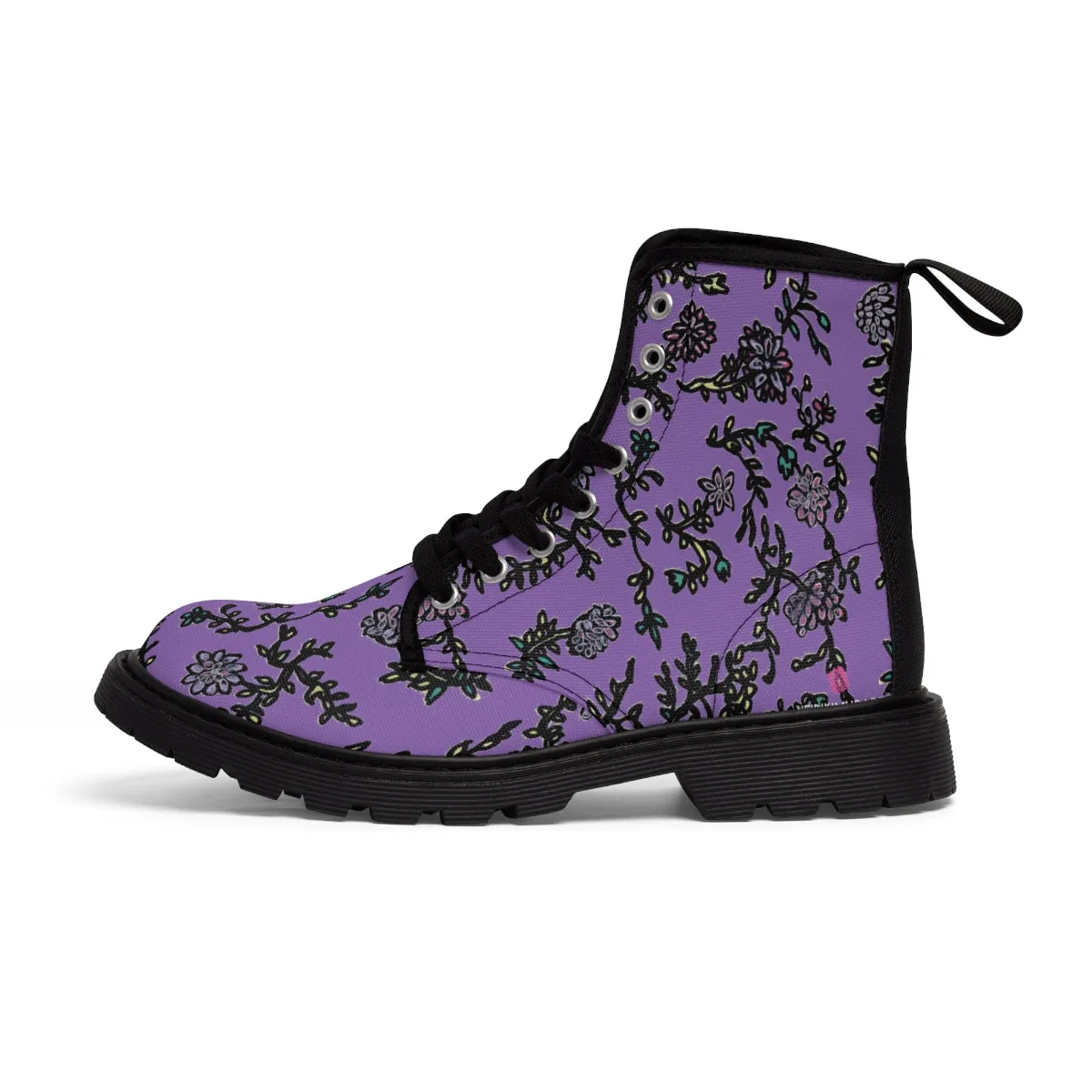 Purple Floral Women's Boots, Purple and Black Floral Women's Boots, Best Winter Boots For Women (US Size 6.5-11)