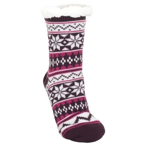 Purple Nordic Snow Womens Cozy Sherpa Fleece Plush Non Skid Indoor Slipper Socks