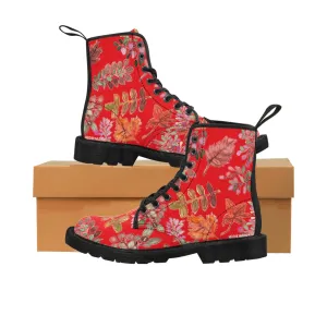 Red Fall Women's Boots, Fall Leaves Print Women's Boots, Best Winter Boots For Women (US Size 6.5-11)