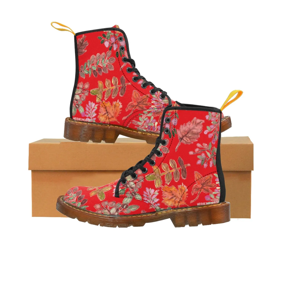 Red Fall Women's Boots, Fall Leaves Print Women's Boots, Best Winter Boots For Women (US Size 6.5-11)