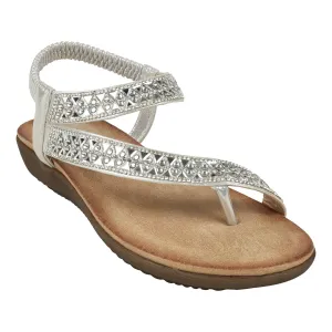 Reille Silver Jeweled Asymmetrical Slingback Flat Sandals