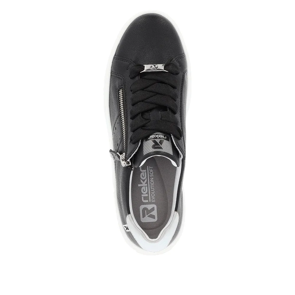 Rieker Evolution W0505-00 Rock Black Leather Flatform Trainers