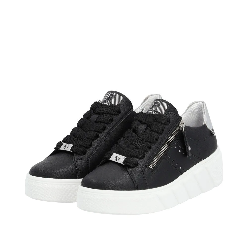 Rieker Evolution W0505-00 Rock Black Leather Flatform Trainers