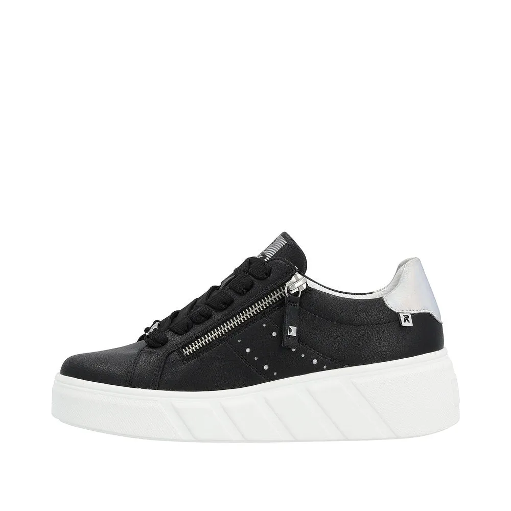 Rieker Evolution W0505-00 Rock Black Leather Flatform Trainers