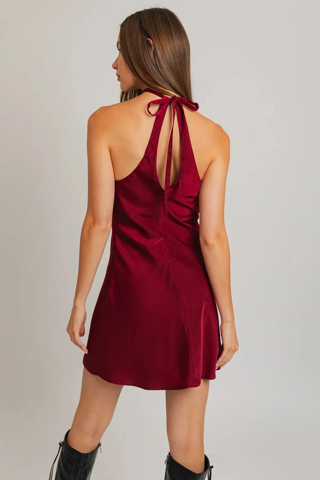 Rose Chocker Neckline Satin Sleeveless Mini Dress