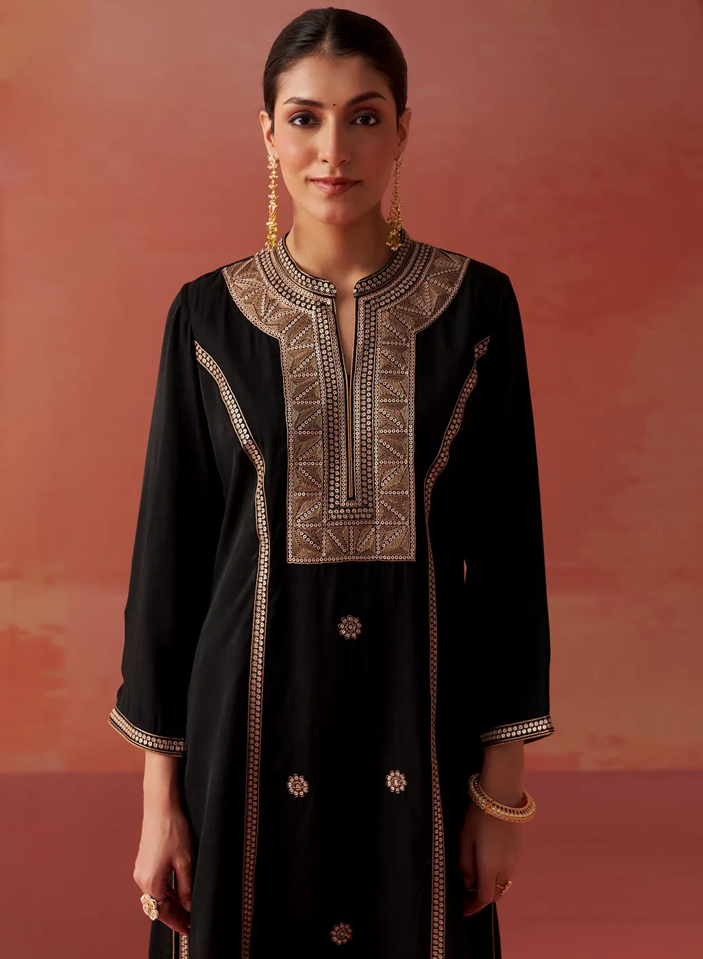 Simra Black Embroidered Rayon Co-ord Set for Women