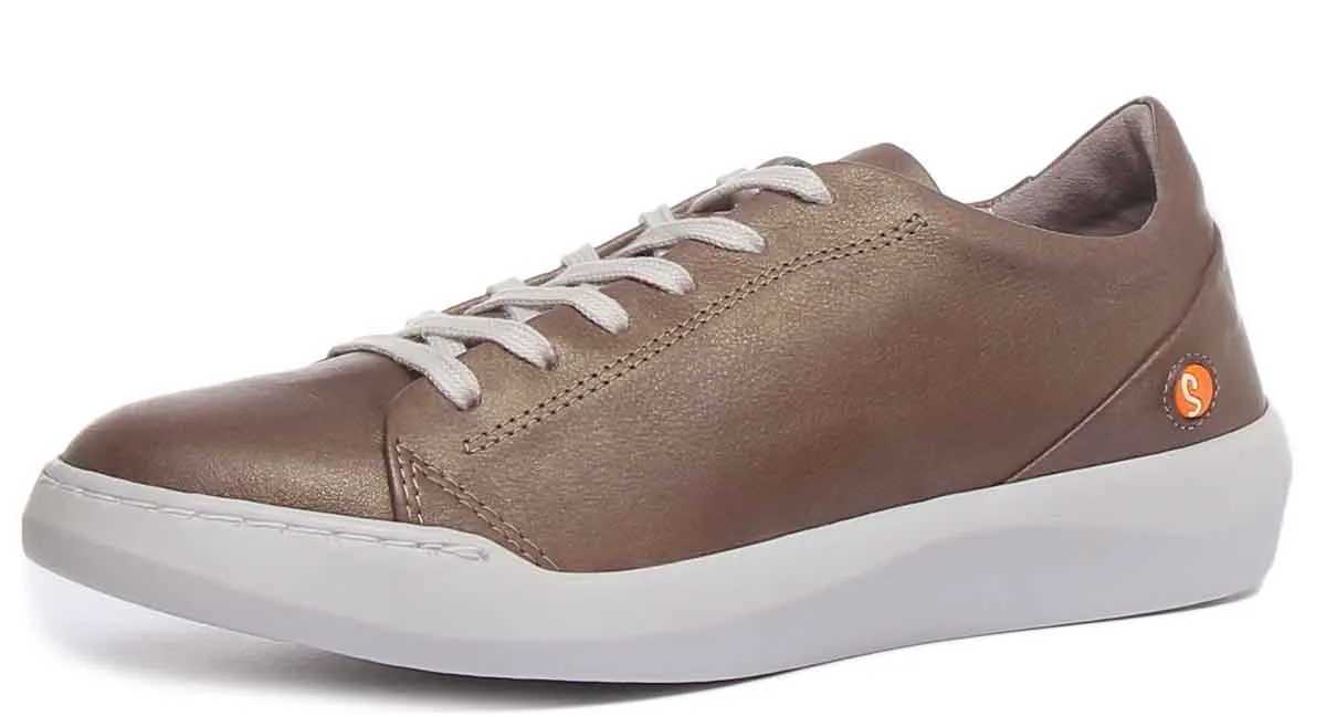 Softinos Bauk543 Lace Up Leather Trainers In Grey For Women