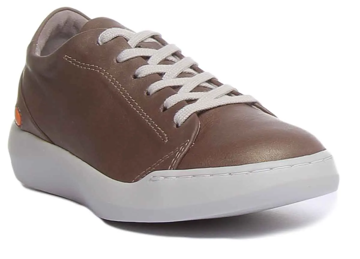 Softinos Bauk543 Lace Up Leather Trainers In Grey For Women