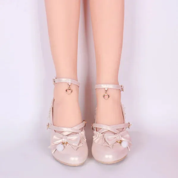 Sohiwoo cute lace ruffle bowknot kawaii shoes loli cosplay Sweet princess lolita shoes vintage round head cross strap women shoes