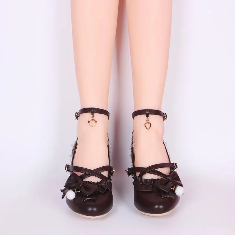 Sohiwoo cute lace ruffle bowknot kawaii shoes loli cosplay Sweet princess lolita shoes vintage round head cross strap women shoes