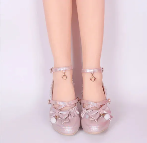 Sohiwoo cute lace ruffle bowknot kawaii shoes loli cosplay Sweet princess lolita shoes vintage round head cross strap women shoes