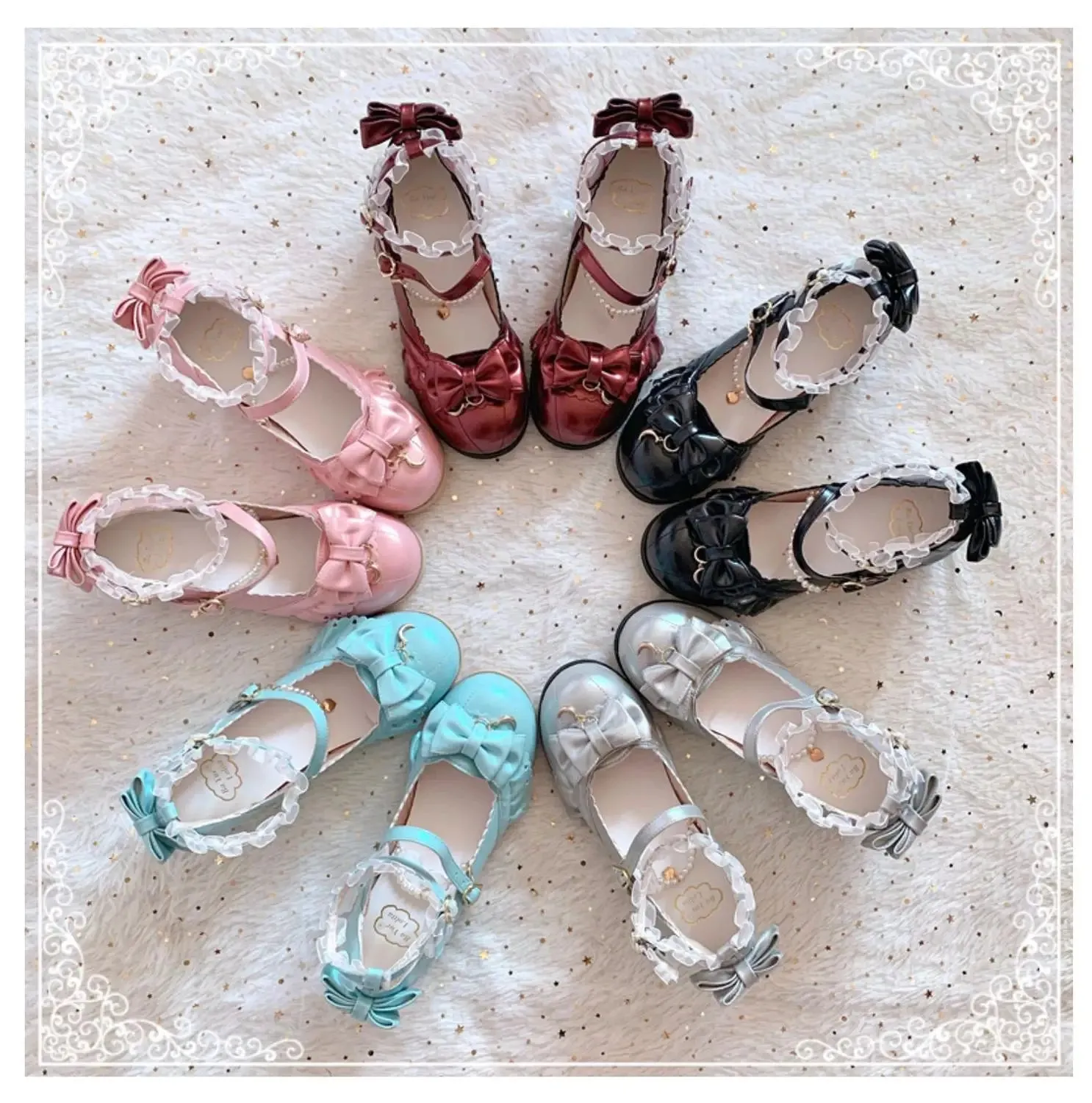 Sohiwoo Japanese sweet lolita shoes vintage round head thick heel women shoes cute lace bowknot princess kawaii shoes loli cosplay