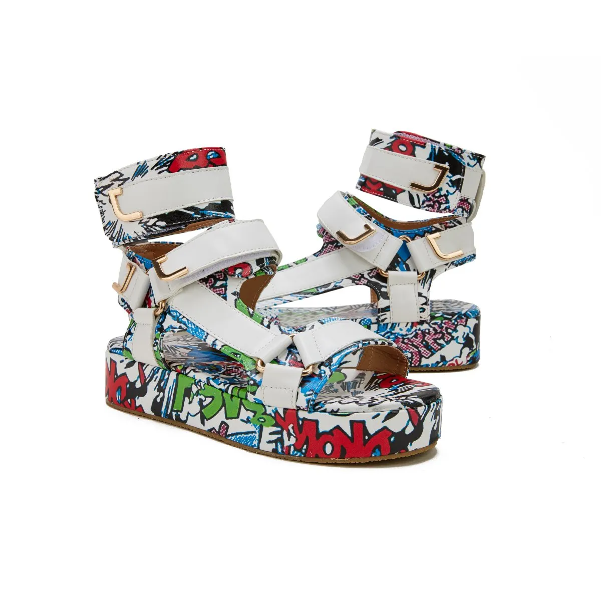 Sohiwoo  Womens Summer Sandals Vintage Graffiti Platforms Sandals Imily Bela