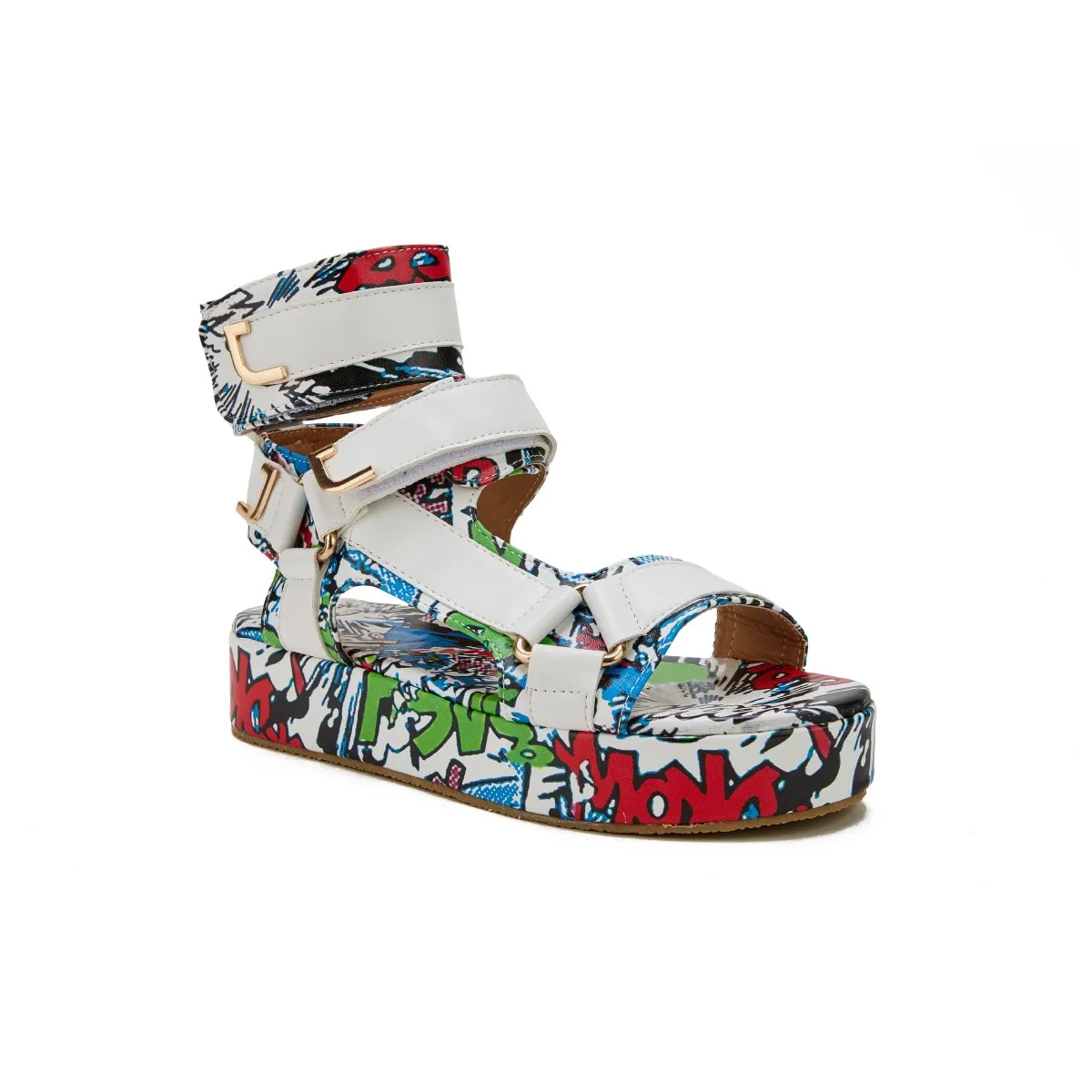 Sohiwoo  Womens Summer Sandals Vintage Graffiti Platforms Sandals Imily Bela