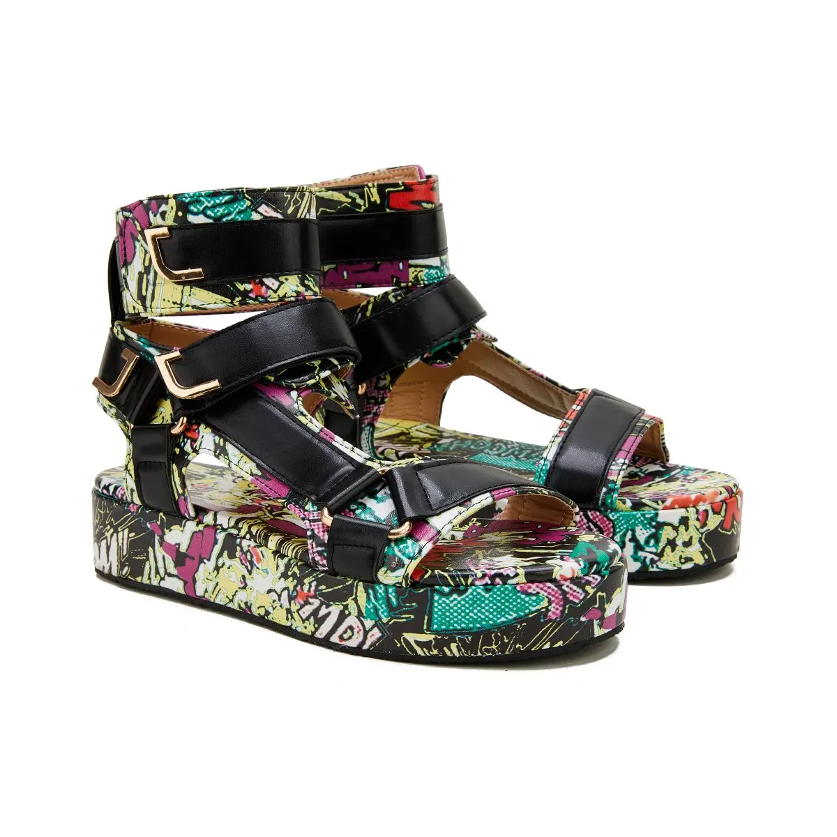 Sohiwoo  Womens Summer Sandals Vintage Graffiti Platforms Sandals Imily Bela