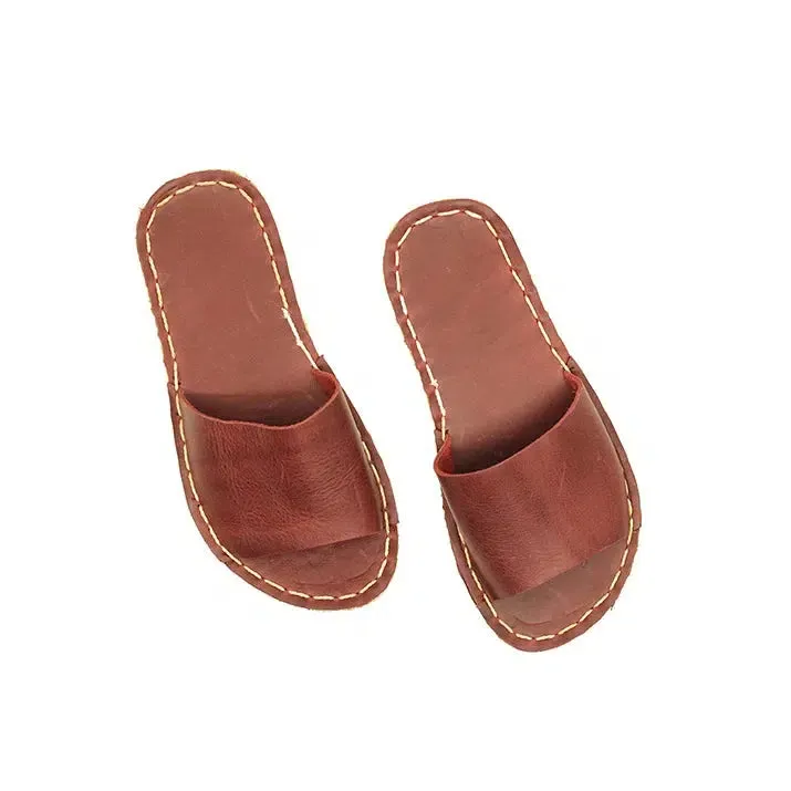 Tape Handmade Burgundy Leather Slippers for Men