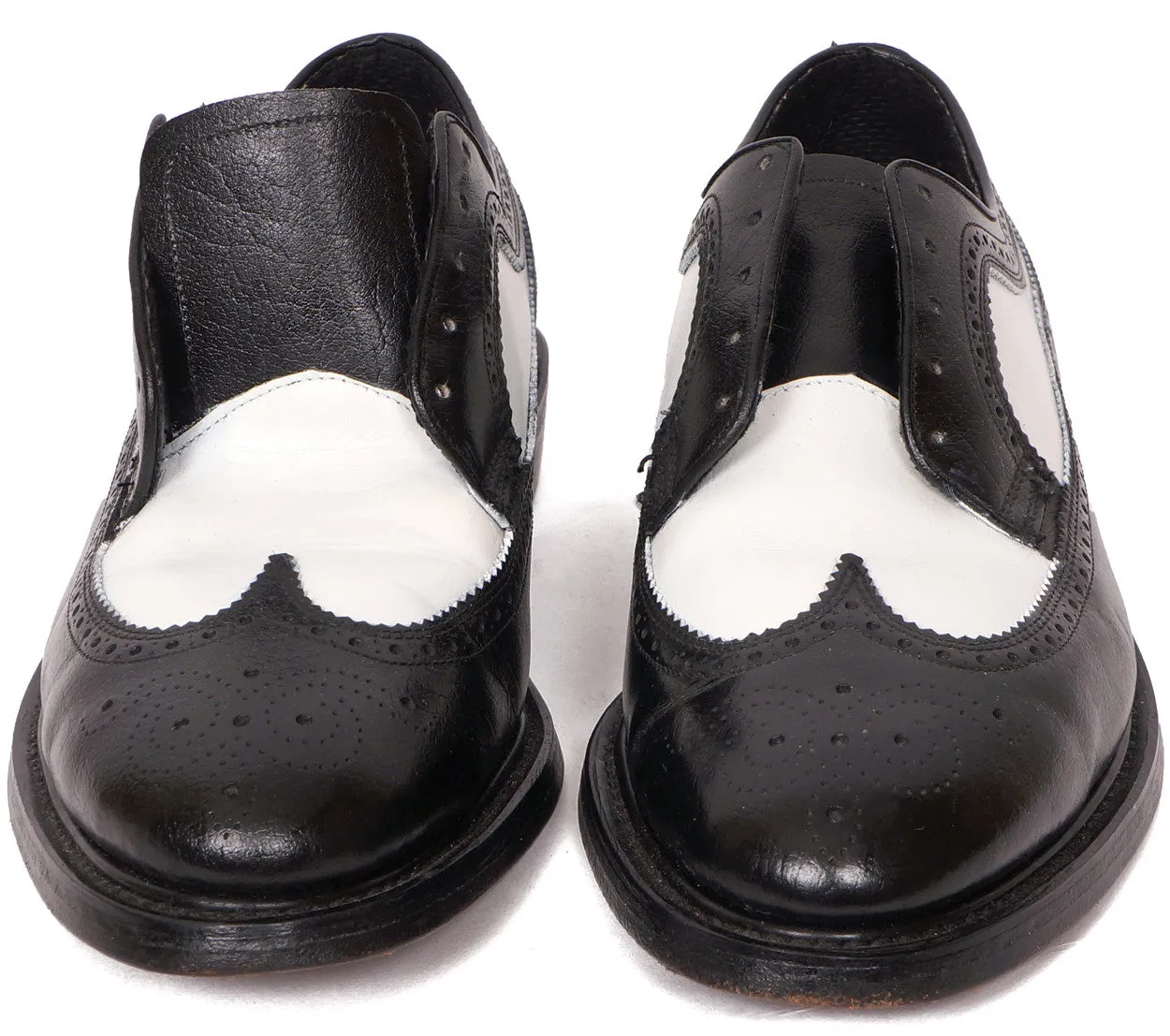 Vintage 80s Mens Wingtip Shoes Black & White Leather Hy-Test Safety - 8.5