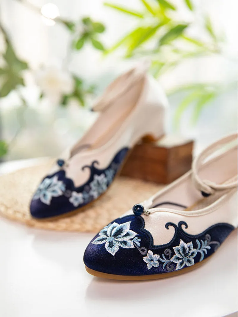 Vintage Lotus Flower Embroidered Shoes