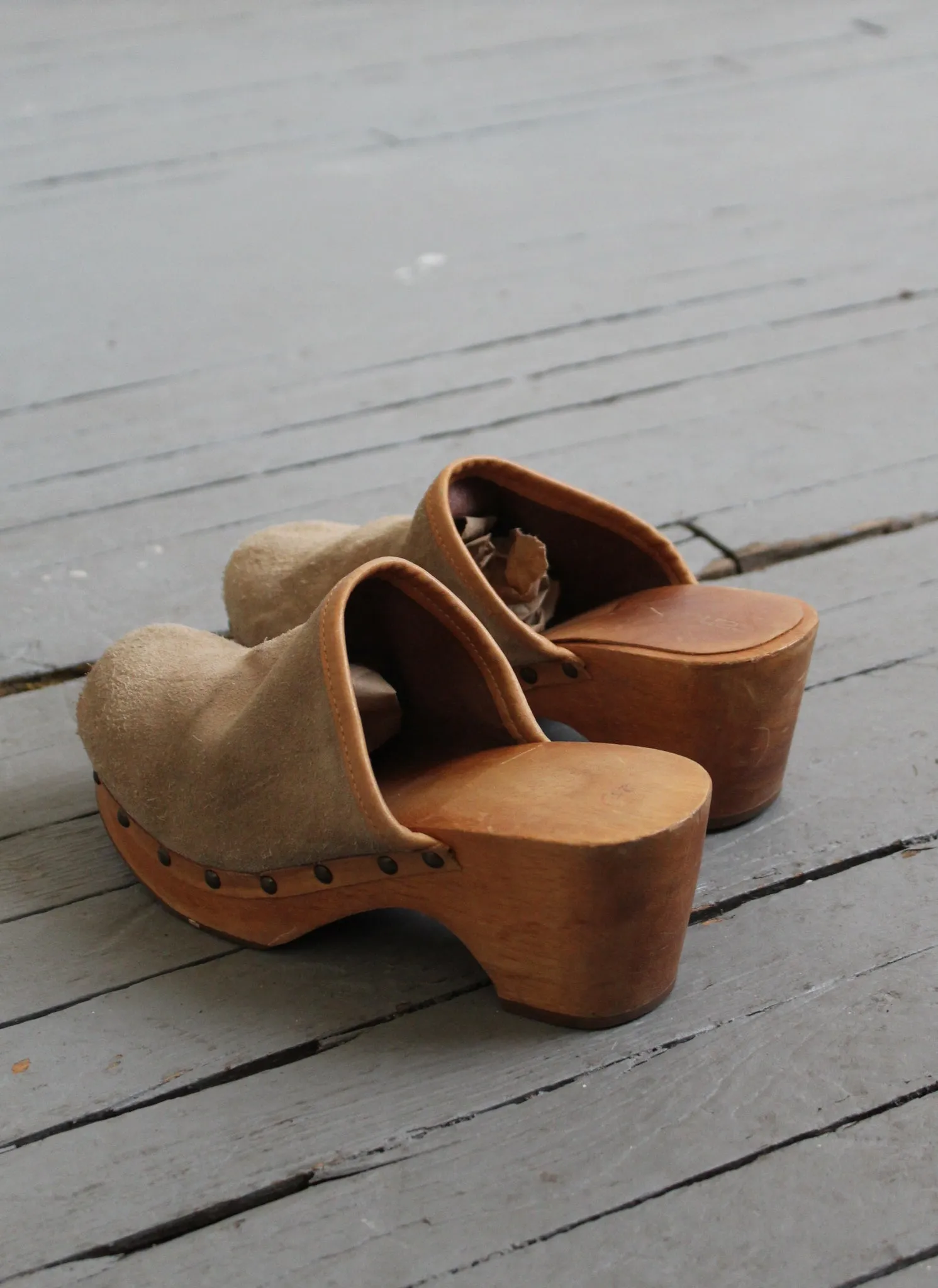 vintage suede clogs