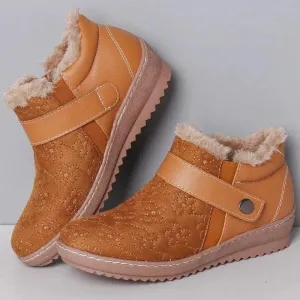 Women casual button strap color block ankle snow boots