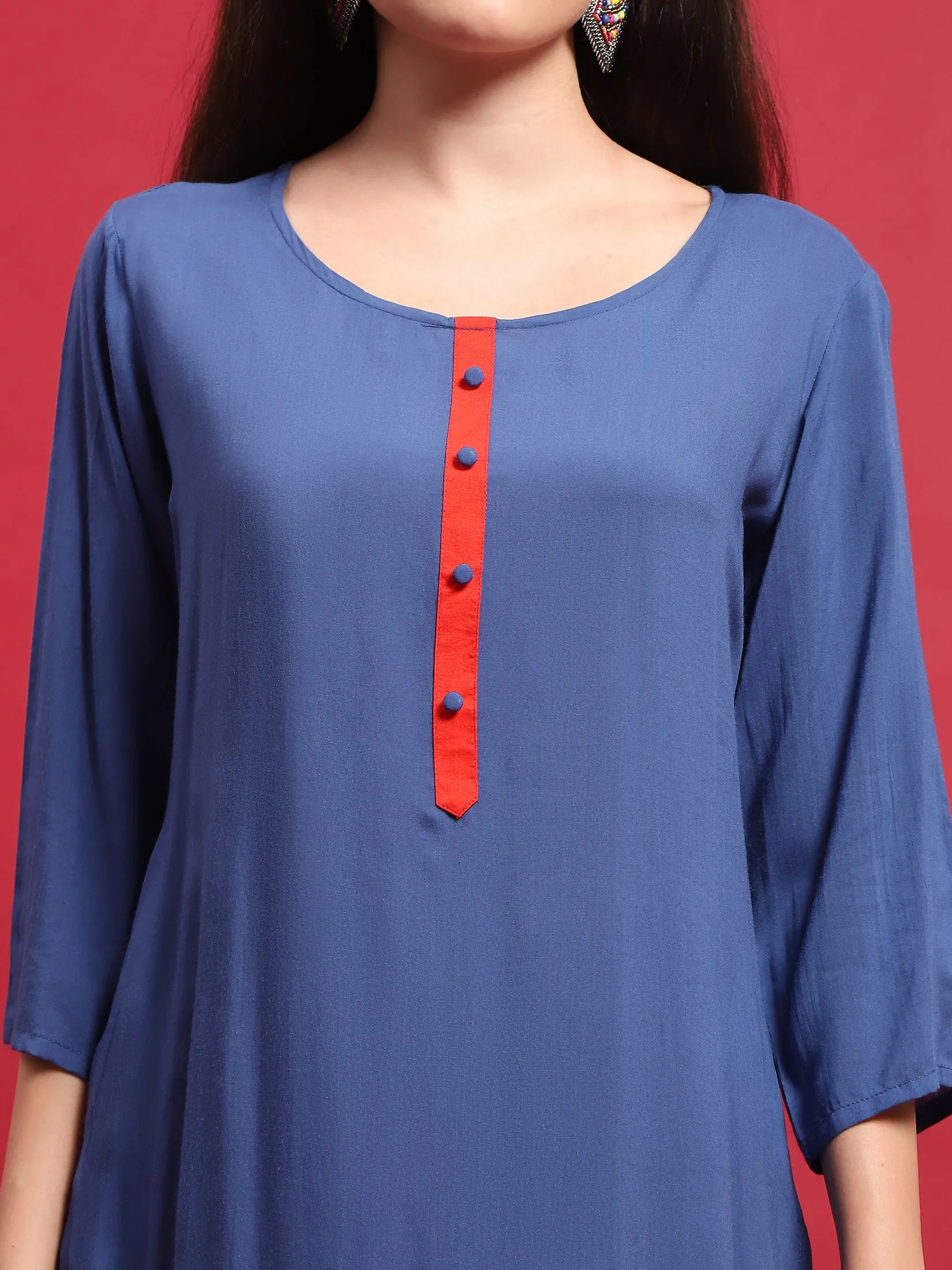 Women Viscose Blue Solid Kurta Comfort Pant Dupatta