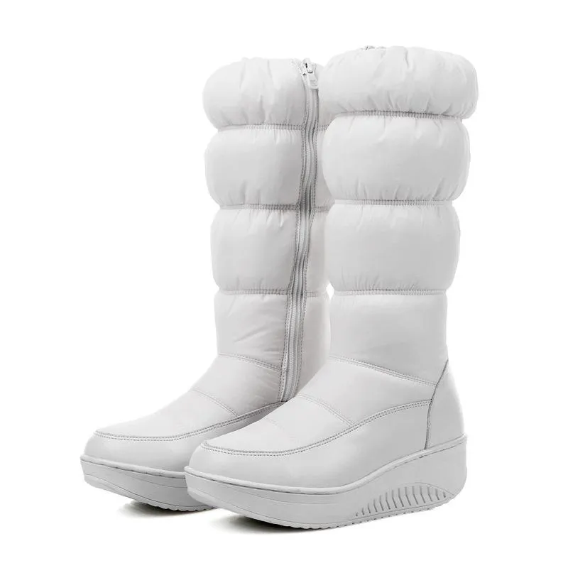 Women winter platform wedge side zipper mid calf snow boots