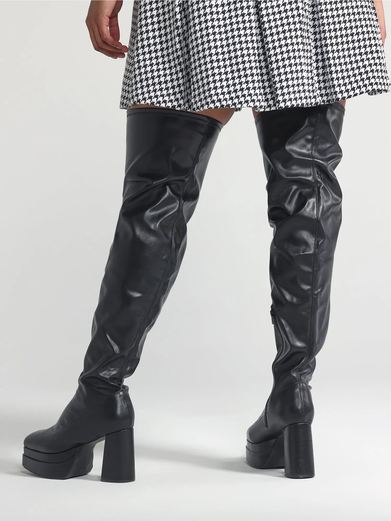 Zaila Faux Leather Thigh-High Platform Wide Calf Boots